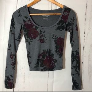 AEO Long Sleeve Floral Crop Top ~ Burgundy